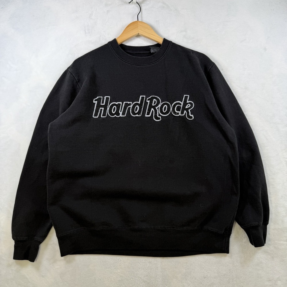 Hard Rock Hotel & Casino Crewneck Sweatshirt Men's L Black Embroidered